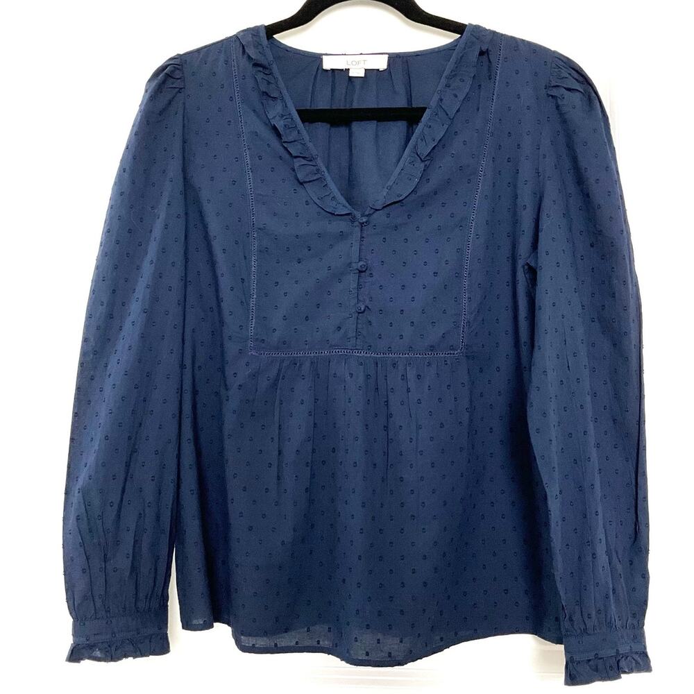 Loft Swiss Dot Long Sleeve Peasant Top Size Small